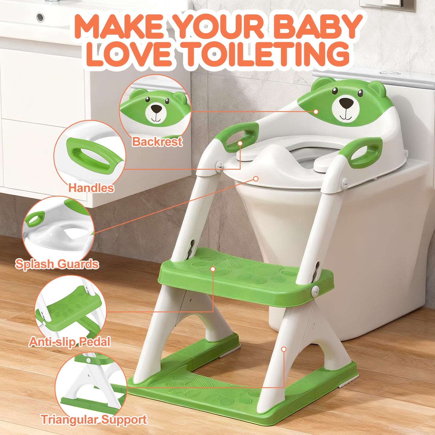 (8899-Green, Classic) Potty Training Seat 2 in 1 Potty Training Toilet