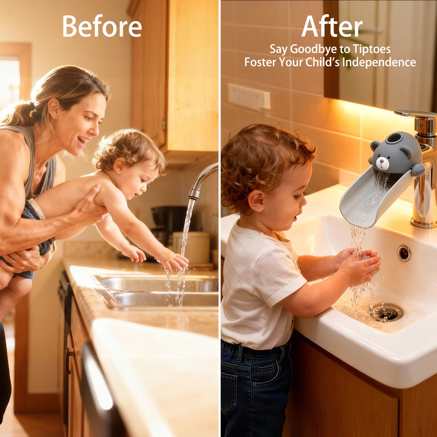 Skyroku 2 Pack Faucet Extender for Toddlers, Sink Extenders with Temperature Sensitive for Kids Hand Washing Sink Faucet Extension,Suitable for Bathroom Sink, Kitchen,Bathtub (Double Grey)