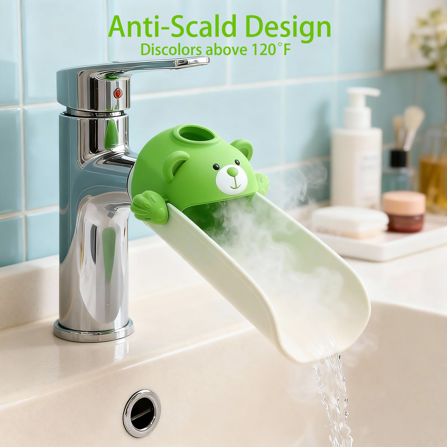 Faucet Extender for Toddlers with Temperature Sensor, Sink Extender for Kids Hand Washing, Fits Most Standard Bathroom Kitchen Faucets (Not for Pull-Out or Extra Wide), Cute Bear Design