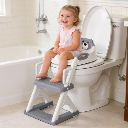 8899Pro Grey 2 in 1 Potty Training Seat with Step Stool Ladder, Toddler Toilet Seat for Boys Girls, Adjustable 6 Heights Fits Round & Elongated Toilets, Anti-Slip Pads & Leak-Proof Guard