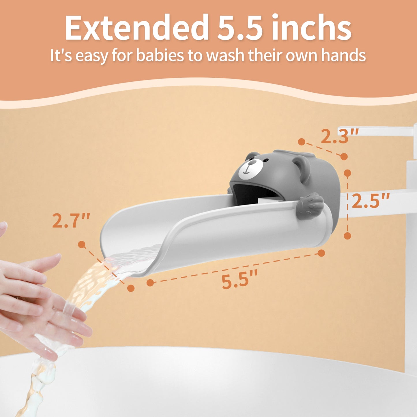 Skyroku 2 Pack Faucet Extender for Toddlers, Sink Extenders with Temperature Sensitive for Kids Hand Washing Sink Faucet Extension,Suitable for Bathroom Sink, Kitchen,Bathtub (Double Grey)