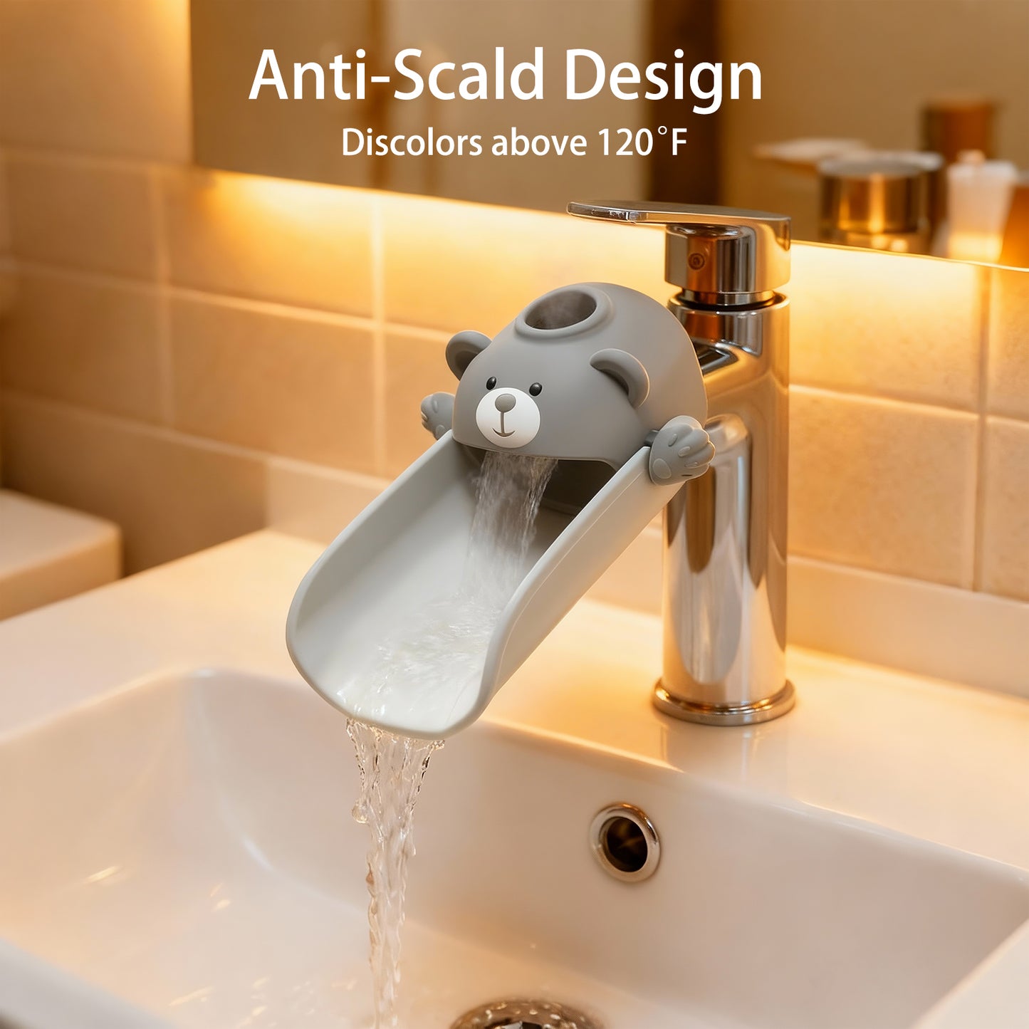 Skyroku 2 Pack Faucet Extender for Toddlers, Sink Extenders with Temperature Sensitive for Kids Hand Washing Sink Faucet Extension,Suitable for Bathroom Sink, Kitchen,Bathtub (Double Grey)