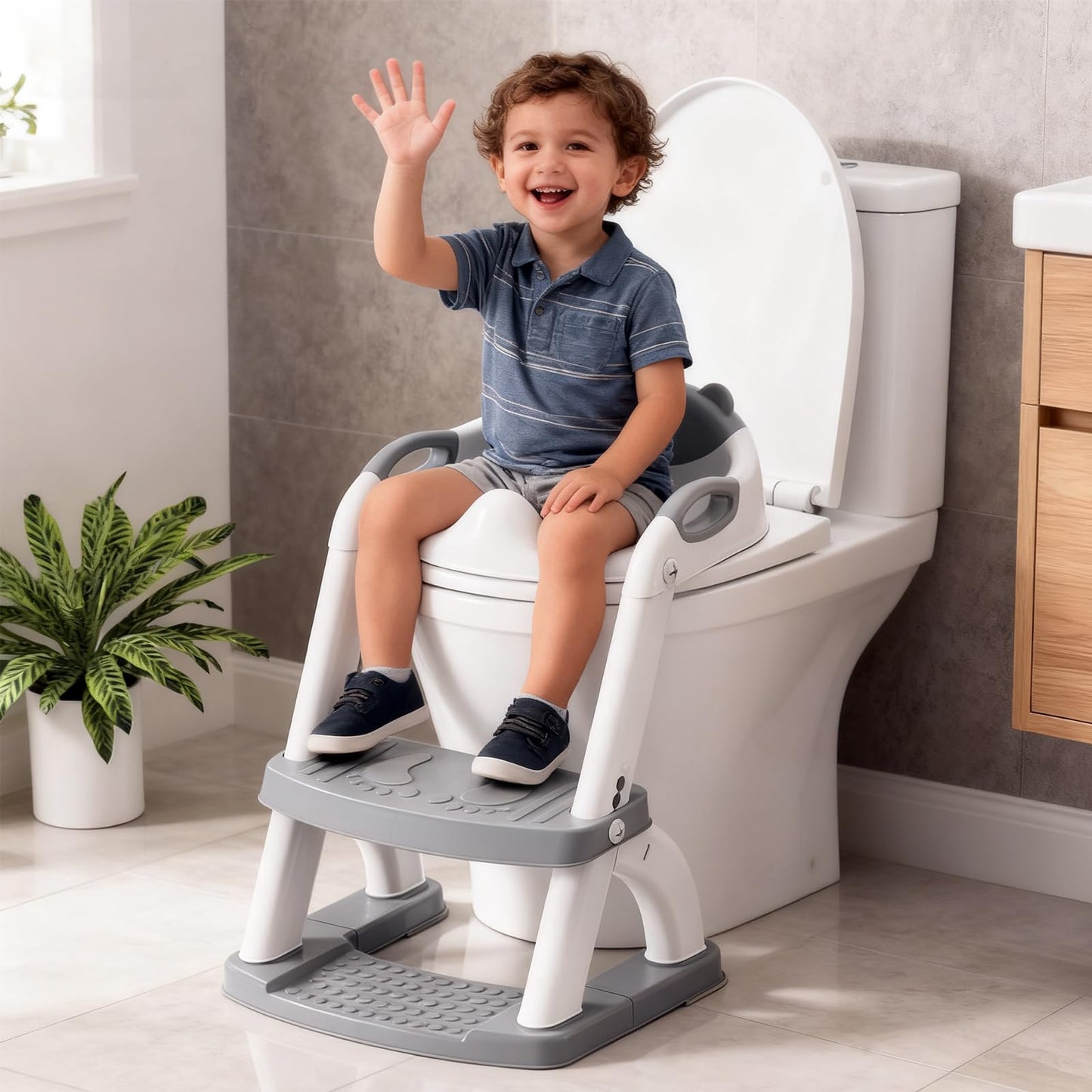 Grey 8839 Potty Training Seat Double Pedal Ladder