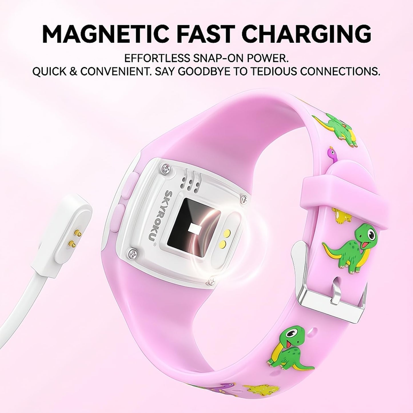 SKYROKU Potty Watch for Toddler Girls – Magnetic Charging, 5 Timing Modes, Ultra-Long Standby, Cute Dinosaur Pattern, Music & Flash Reminders, Silicone Strap, Large Dial for Easy Use