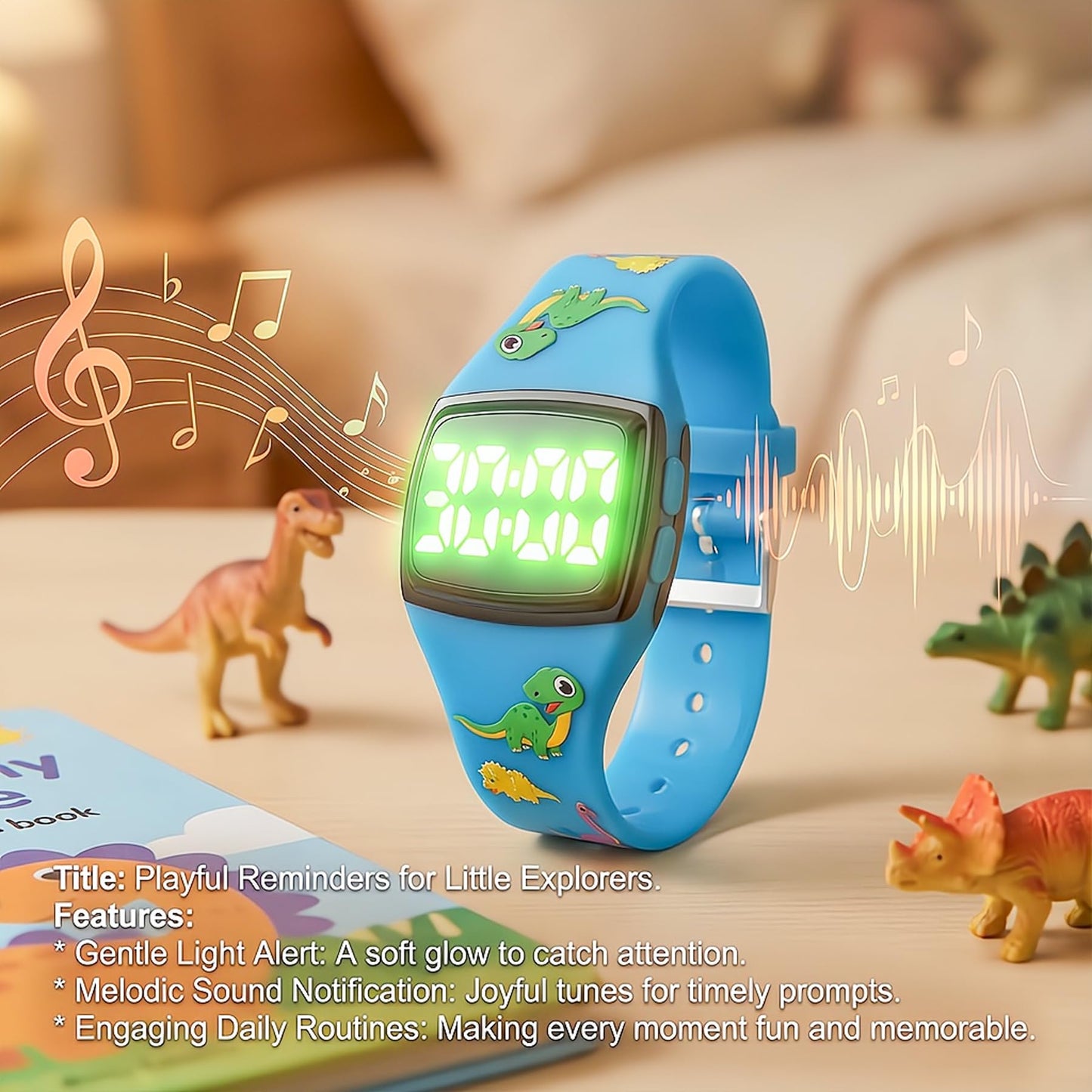 SKYROKU Toddler Potty Training Watch – Magnetic Charging, 5 Timing Modes, Ultra-Long Standby, Cute Dinosaur Design, Music & Flash Reminders, Silicone Strap, Large Dial for Easy Use