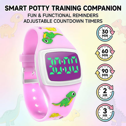 SKYROKU Potty Watch for Toddler Girls – Magnetic Charging, 5 Timing Modes, Ultra-Long Standby, Cute Dinosaur Pattern, Music & Flash Reminders, Silicone Strap, Large Dial for Easy Use