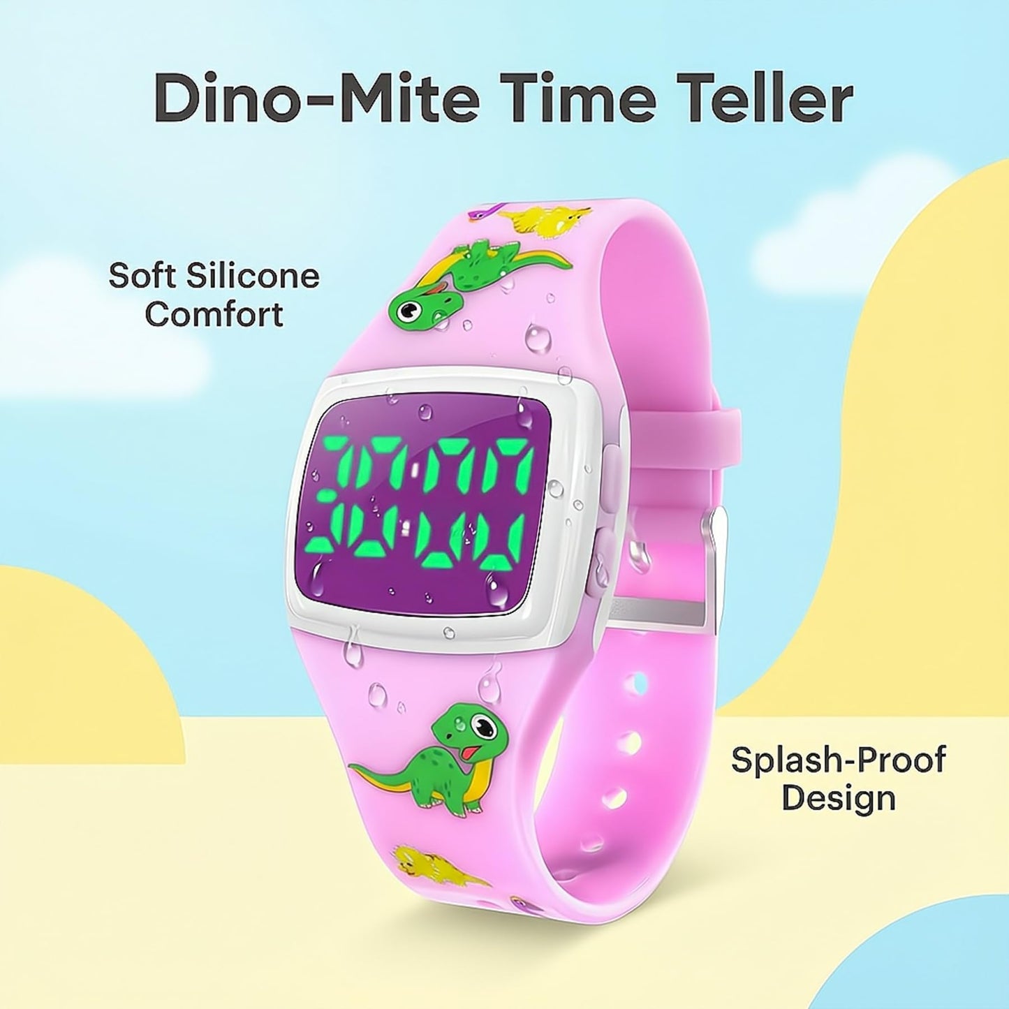 SKYROKU Potty Watch for Toddler Girls – Magnetic Charging, 5 Timing Modes, Ultra-Long Standby, Cute Dinosaur Pattern, Music & Flash Reminders, Silicone Strap, Large Dial for Easy Use