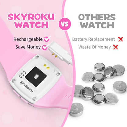 SKYROKU Potty Watch for Toddler Girls – Magnetic Charging, 5 Timing Modes, Ultra-Long Standby, Cute Dinosaur Pattern, Music & Flash Reminders, Silicone Strap, Large Dial for Easy Use