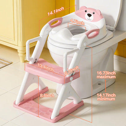 8899Pro Pink 2 in 1 Potty Training Seat with Step Stool Ladder, Toddler Toilet Seat for Boys Girls, Adjustable 6 Heights Fits Round & Elongated Toilets, Anti-Slip Pads & Leak-Proof Guard, Pink