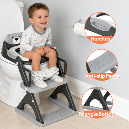 8899Pro Black 2 in 1 Potty Training Seat with Step Stool Ladder, Toddler Toilet Seat for Boys Girls, Adjustable 6 Heights Fits Round & Elongated Toilets, Anti-Slip Pads & Leak-Proof Guard (8899Pro-Black)
