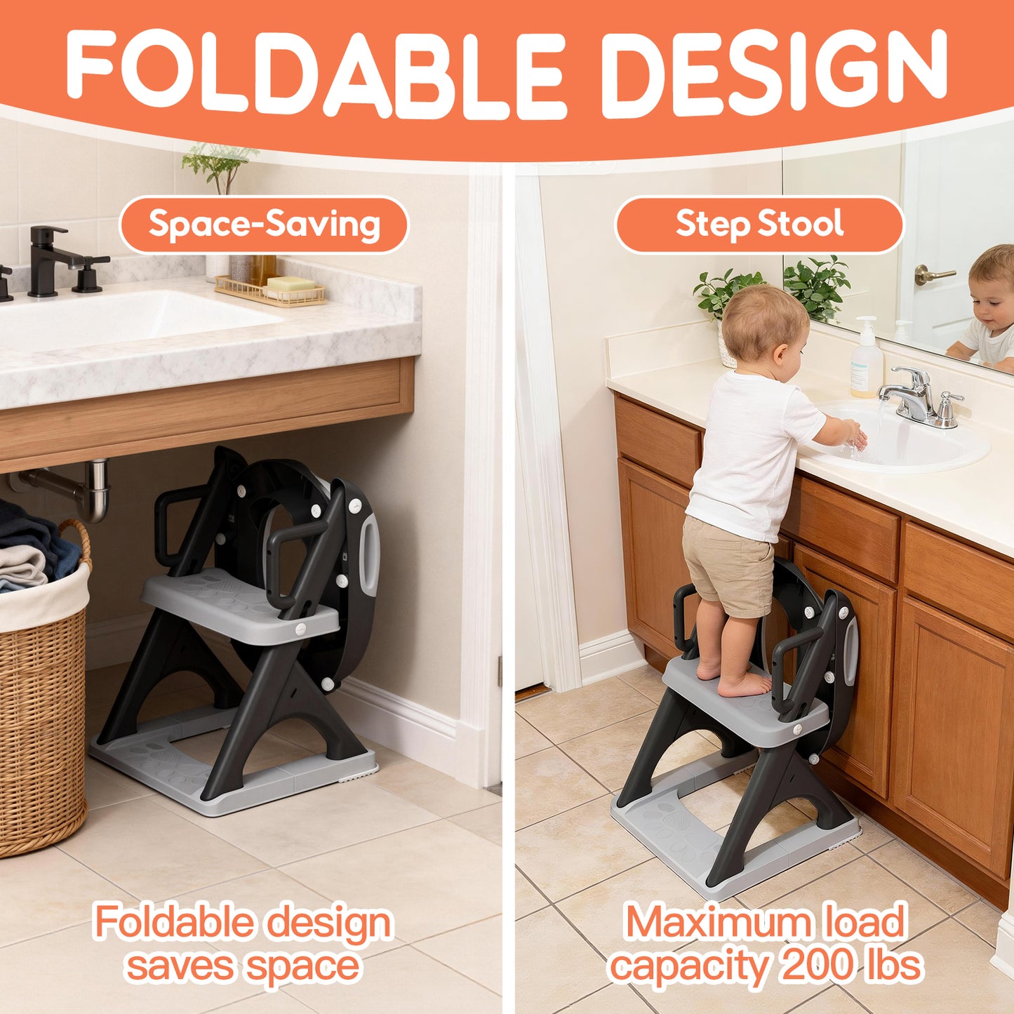 8899Pro Black 2 in 1 Potty Training Seat with Step Stool Ladder, Toddler Toilet Seat for Boys Girls, Adjustable 6 Heights Fits Round & Elongated Toilets, Anti-Slip Pads & Leak-Proof Guard (8899Pro-Black)