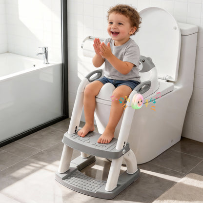 8898Music-Grey Potty Training Seat, SKYROKU Upgrade Toddler Toilet Seat for Kids Boys Girls, 2in1 Potty Training Toilet, New Sector-Shape Stabilized Base 8898Music-Grey