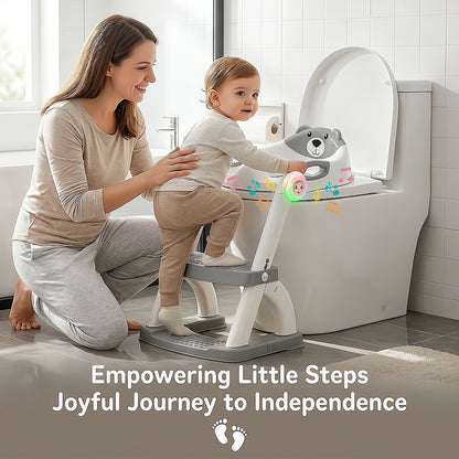 8898Music-Grey Potty Training Seat, SKYROKU Upgrade Toddler Toilet Seat for Kids Boys Girls, 2in1 Potty Training Toilet, New Sector-Shape Stabilized Base 8898Music-Grey