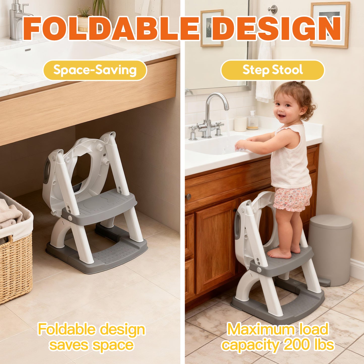 8898Music-Grey Potty Training Seat, SKYROKU Upgrade Toddler Toilet Seat for Kids Boys Girls, 2in1 Potty Training Toilet, New Sector-Shape Stabilized Base 8898Music-Grey