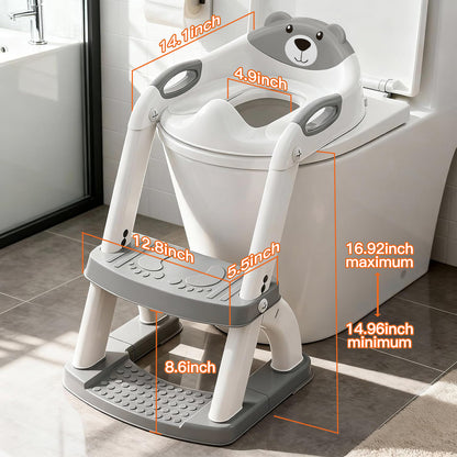 8898Music-Grey Potty Training Seat, SKYROKU Upgrade Toddler Toilet Seat for Kids Boys Girls, 2in1 Potty Training Toilet, New Sector-Shape Stabilized Base 8898Music-Grey