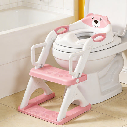 8899Pro Pink 2 in 1 Potty Training Seat with Step Stool Ladder, Toddler Toilet Seat for Boys Girls, Adjustable 6 Heights Fits Round & Elongated Toilets, Anti-Slip Pads & Leak-Proof Guard, Pink