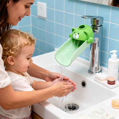 Faucet Extender for Toddlers with Temperature Sensor, Sink Extender for Kids Hand Washing, Fits Most Standard Bathroom Kitchen Faucets (Not for Pull-Out or Extra Wide), Cute Bear Design