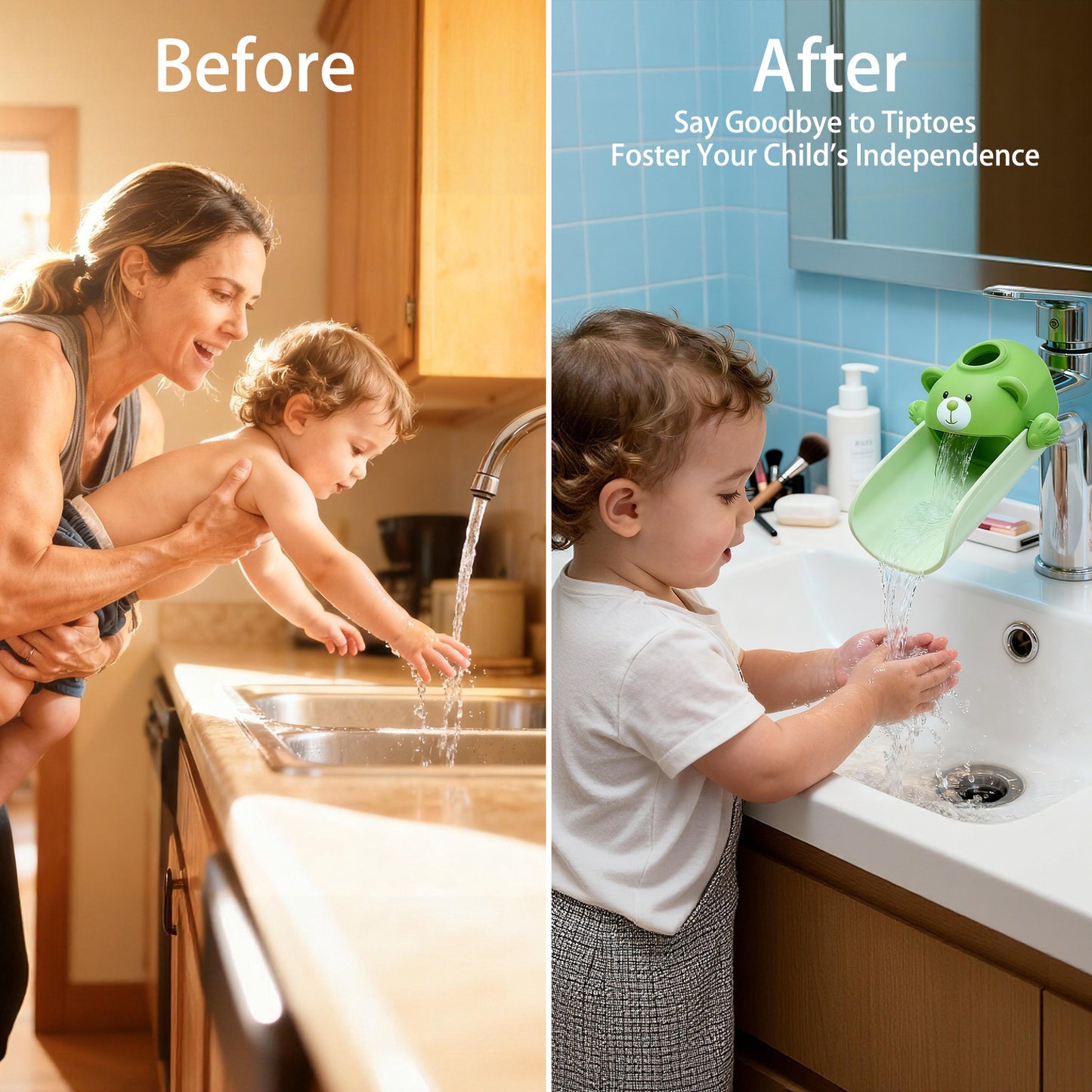 Faucet Extender for Toddlers with Temperature Sensor, Sink Extender for Kids Hand Washing, Fits Most Standard Bathroom Kitchen Faucets (Not for Pull-Out or Extra Wide), Cute Bear Design