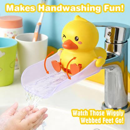 Skyroku Duck-Tastic Faucet Extender for Toddlers – Adjust to Kick (See Video) – Splash-Proof Sink Extender for Front-Facing Faucets Only – BPA-Free for Bathroom