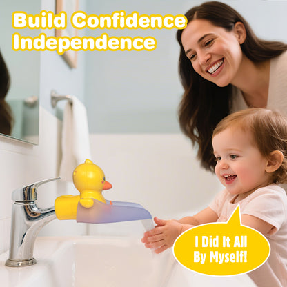 Skyroku Duck-Tastic Faucet Extender for Toddlers – Adjust to Kick (See Video) – Splash-Proof Sink Extender for Front-Facing Faucets Only – BPA-Free for Bathroom