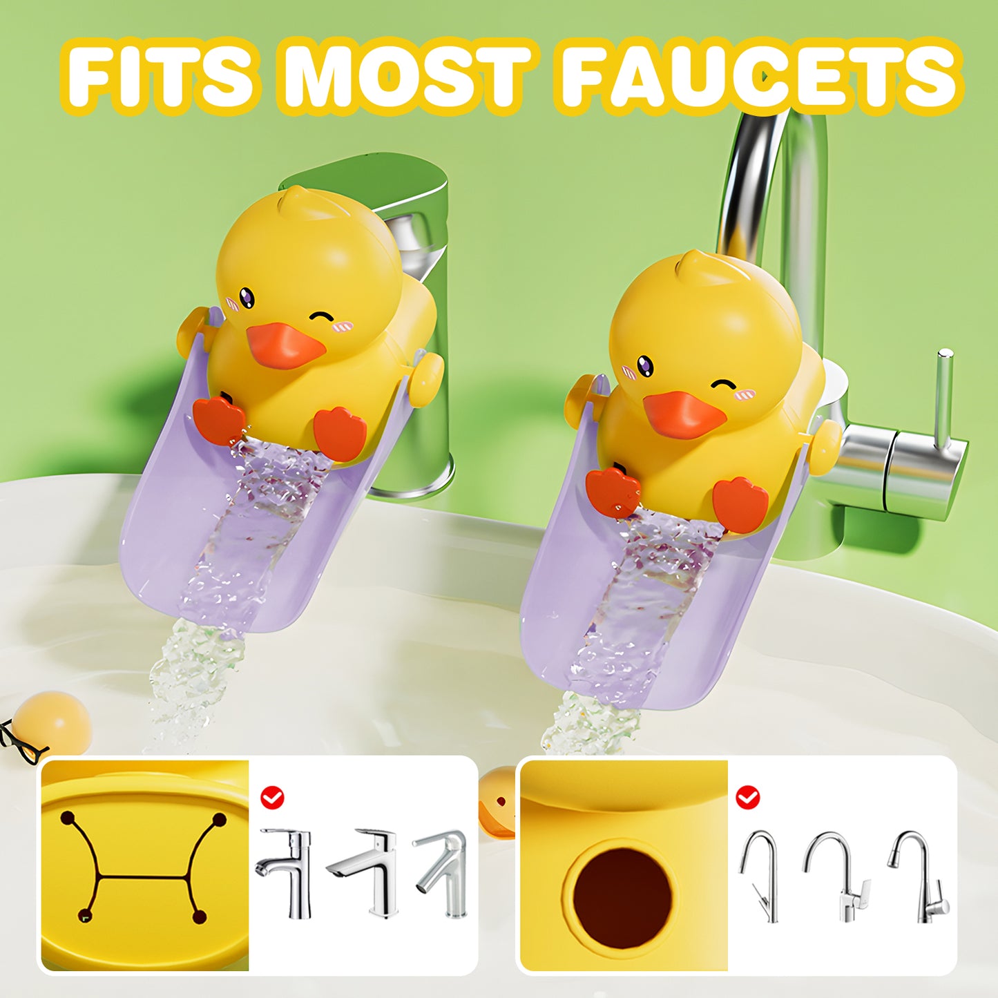 Skyroku Duck-Tastic Faucet Extender for Toddlers – Adjust to Kick (See Video) – Splash-Proof Sink Extender for Front-Facing Faucets Only – BPA-Free for Bathroom