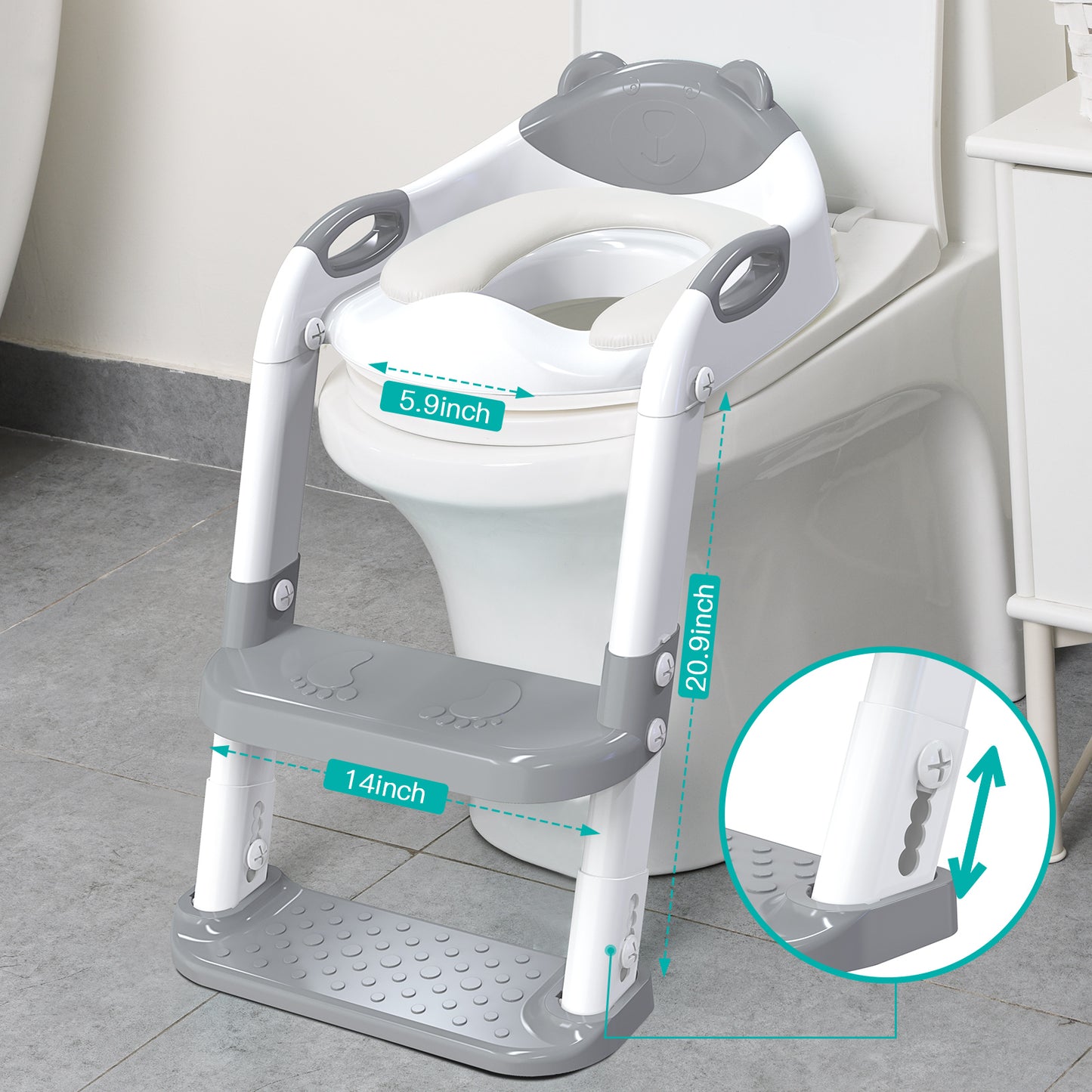 Grey 8839 Potty Training Seat Double Pedal Ladder