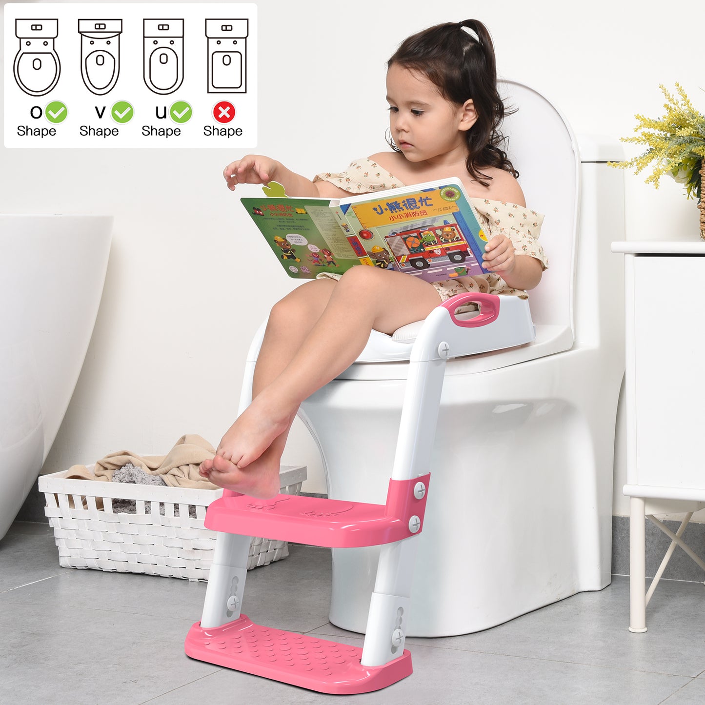 Hot Pink Potty Training Seat Double Pedal Ladder