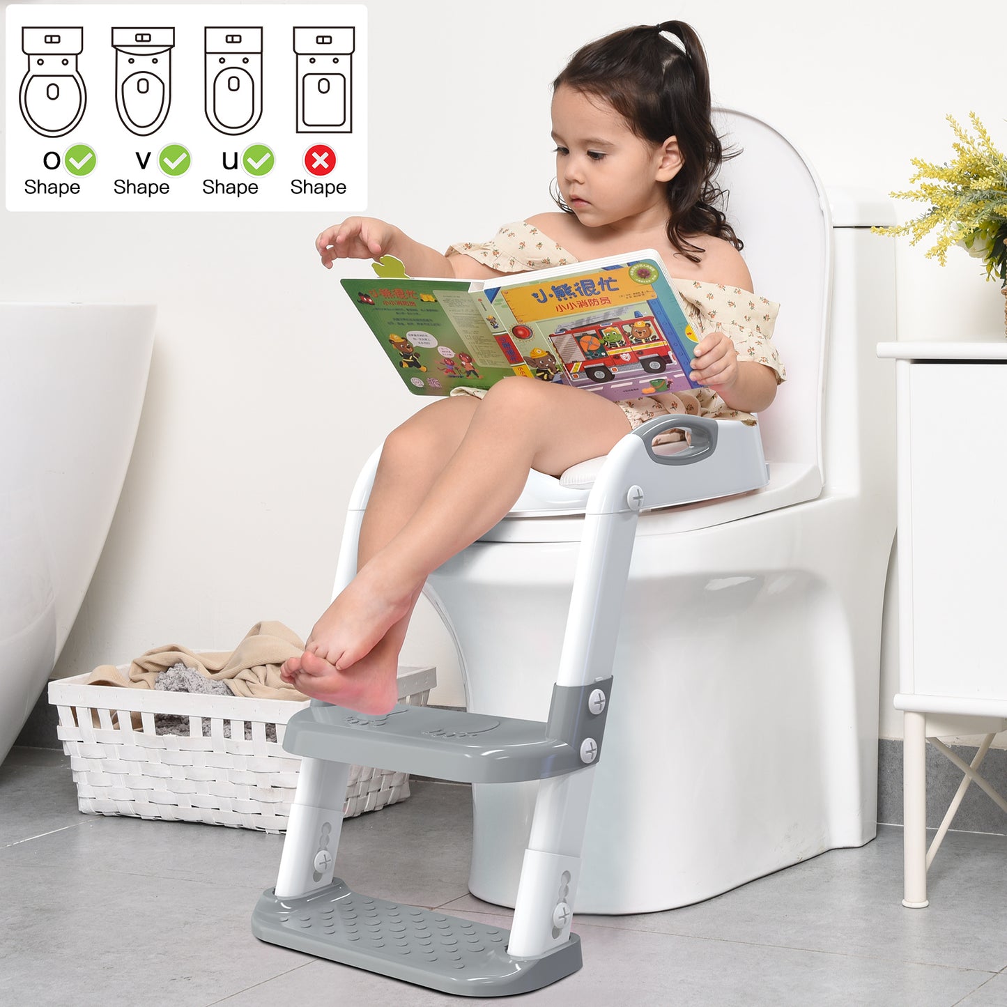 Grey Potty Training Seat Double Pedal Ladder